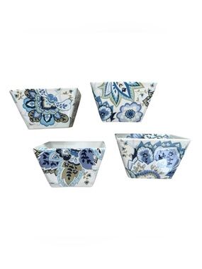 222 FIFTH Mirabelle Spring Blue Square Appetizer Fine China Bowls (Set Of 4)